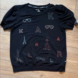 Karl Lagerfeld Black Kids Tee with Colorful Embellishments